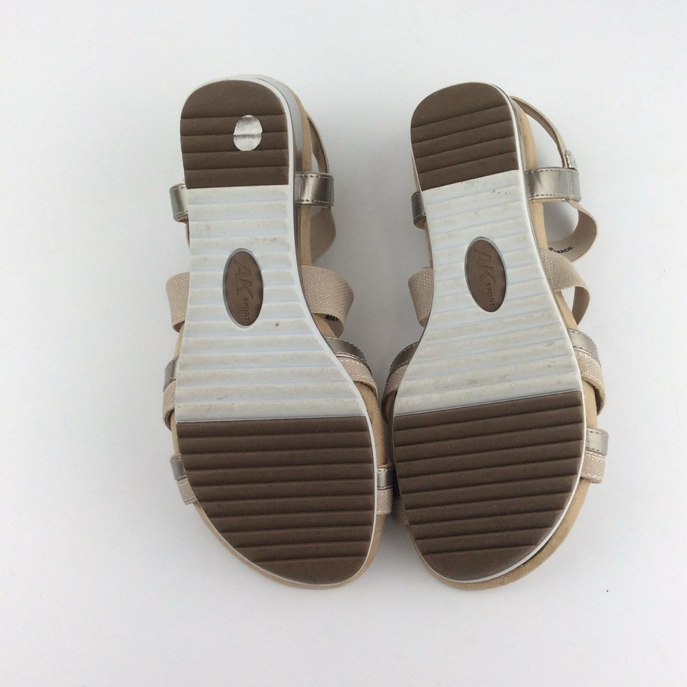 Anne Klein Sport Wedge Sandals Metallic Champagne Pewter 7M Old Money Glam - Picture 9 of 10